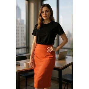 Piazza Sempione IT 48 US 8/10 Wool Fall Terracotta Orange Stretch Pencil Skirt